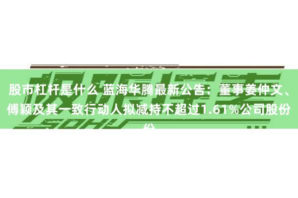 股市杠杆是什么 蓝海华腾最新公告：董事姜仲文、傅颖及其一致行动人拟减持不超过1.61%公司股份