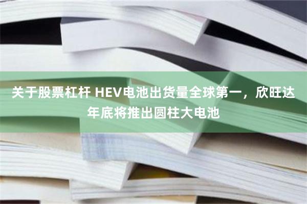 关于股票杠杆 HEV电池出货量全球第一，欣旺达年底将推出圆柱大电池