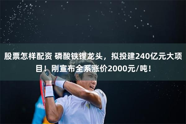 股票怎样配资 磷酸铁锂龙头，拟投建240亿元大项目！刚宣布全系涨价2000元/吨！