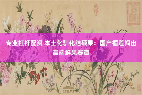 专业杠杆配资 本土化驯化结硕果：国产榴莲闯出高端鲜果赛道